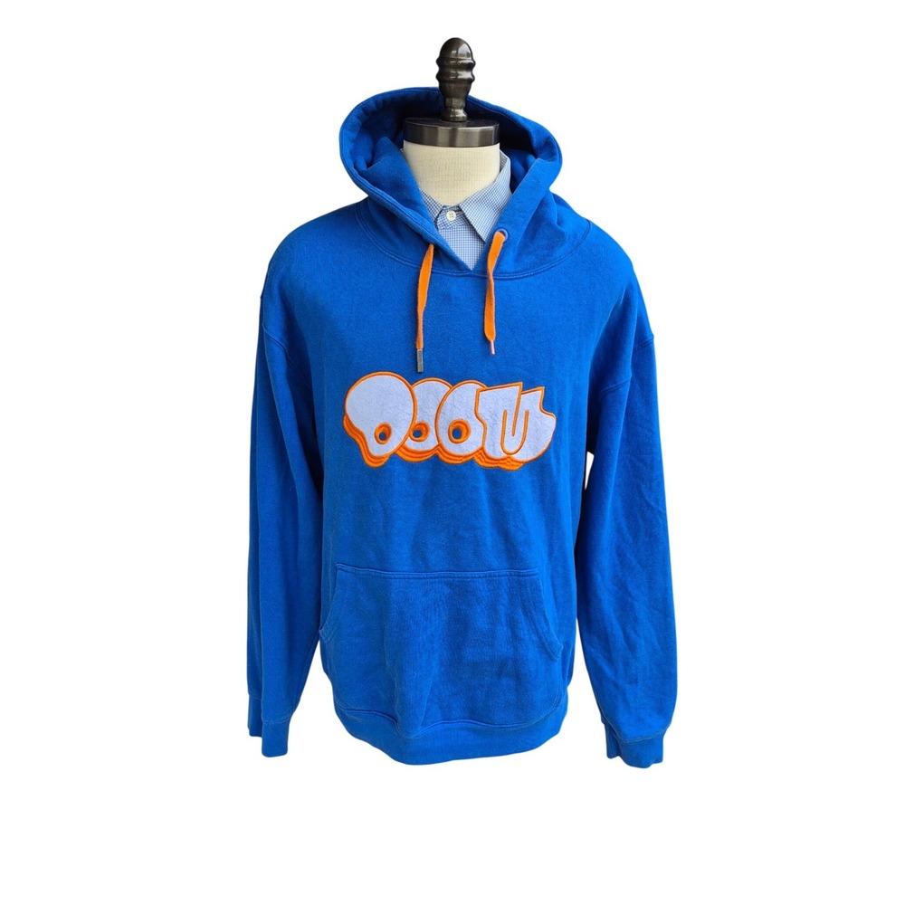 MF DOOM Blue Pullover Hoodie Orange Graphic Streetwear RAP Sweatshirt Mens XL